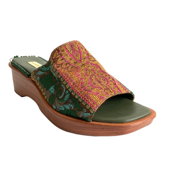 Naked Feet Mules Square-toe Fabric Platform Wedge - Picture 1 of 13